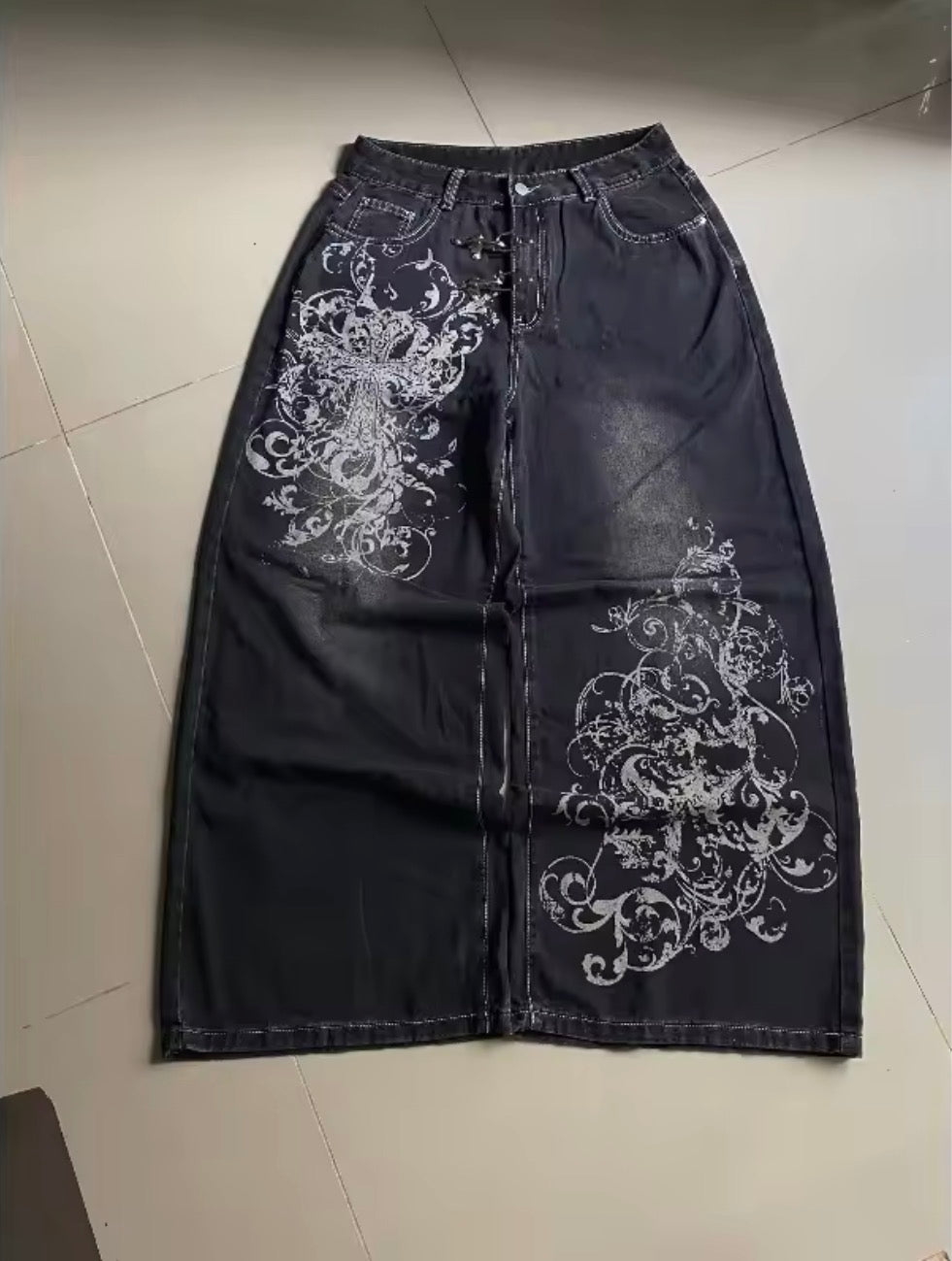 Jaded London Washed Black Baggy Jeans with Heavy Distressing