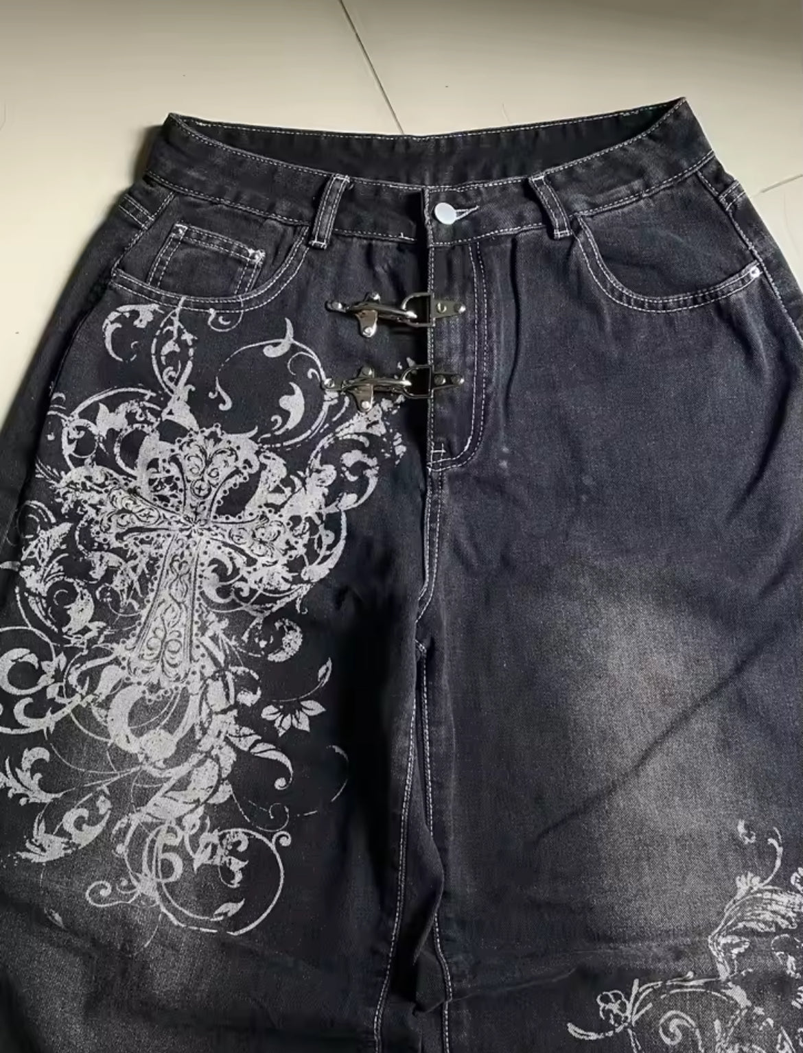 Jaded London Washed Black Baggy Jeans with Heavy Distressing