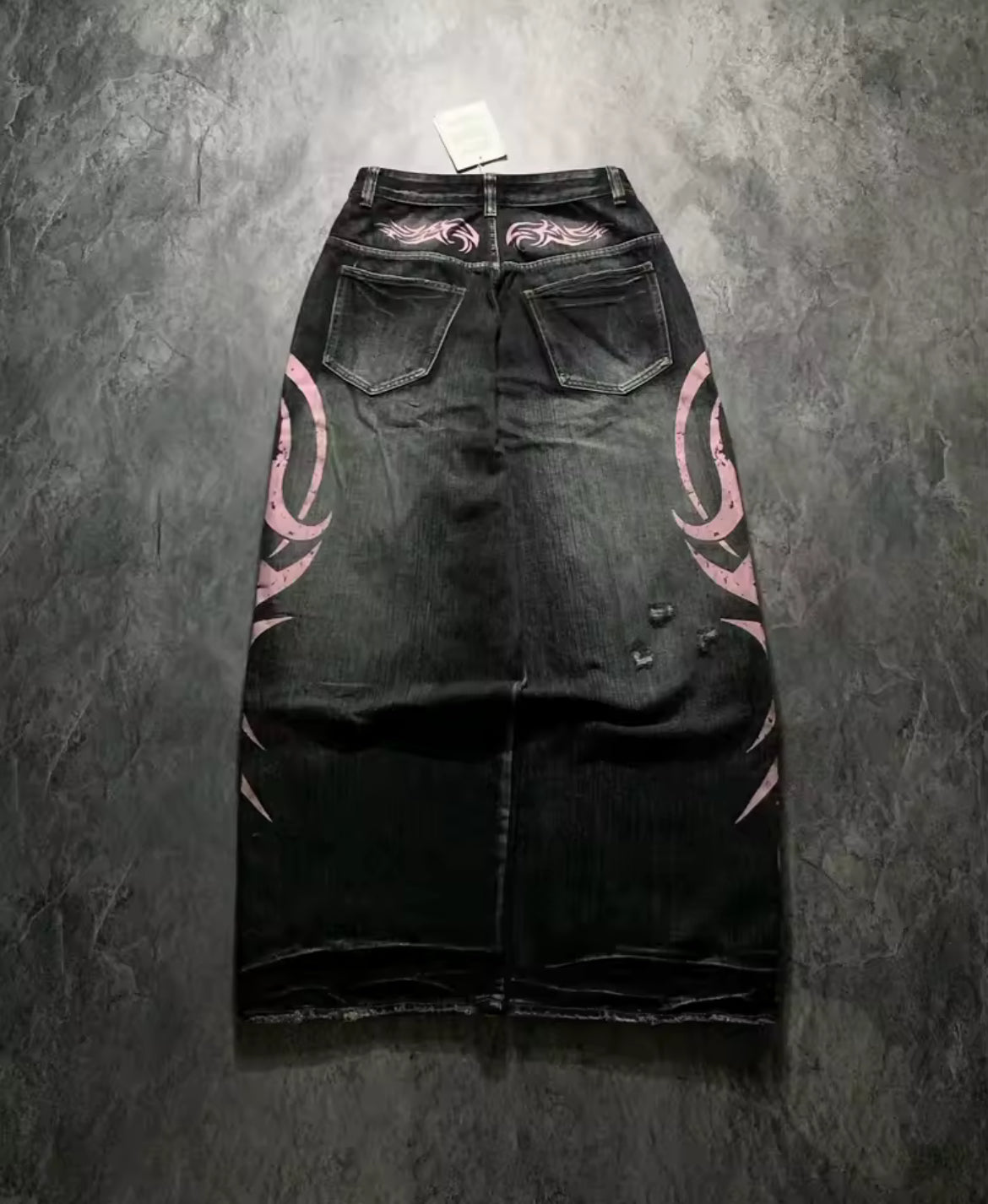 Jaded London Black Baggy Jeans with Pink Tribal Flame Graphics