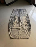 Grey Wash Baggy Jeans with Tribal Side Graphic Design
